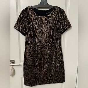 NWOT - Karen Millen Black Dress with Gold and Bronze Sequins - Size 10